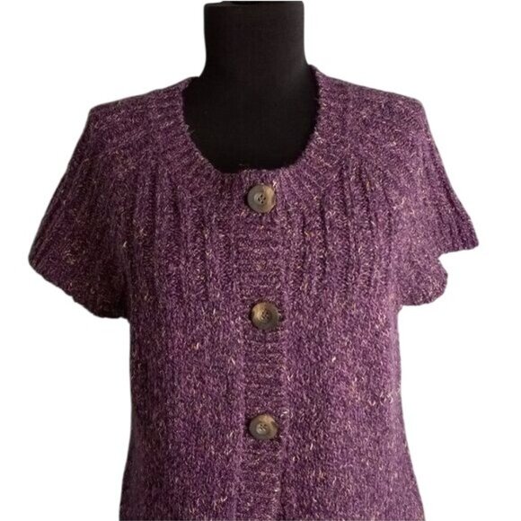 Charter Club Size M Cardigan Sweater Purple Knit Short Sleeve Acrylic Wool Blend - Picture 2 of 8